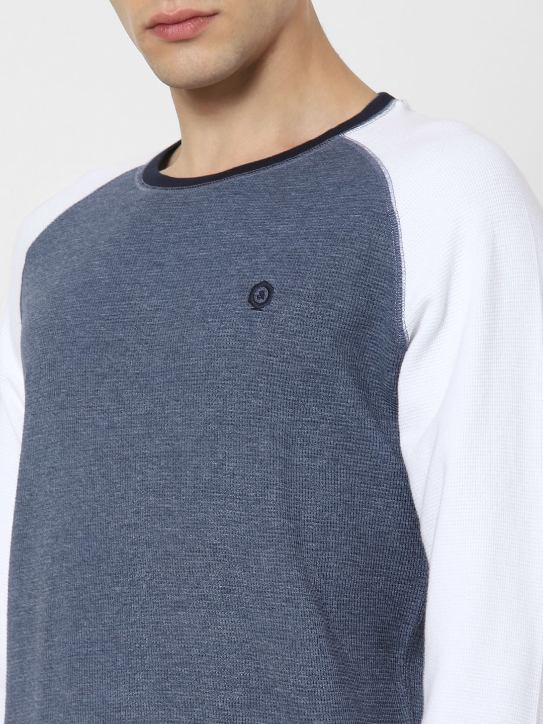 Blue Colourblocked Crew Neck T-Shirt