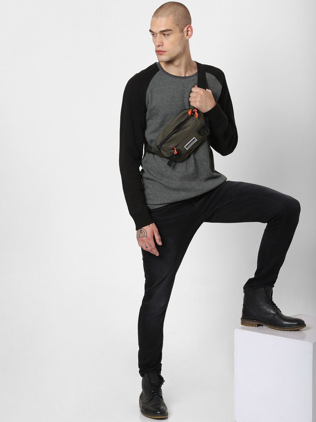 Grey Colourblocked Crew Neck T-Shirt