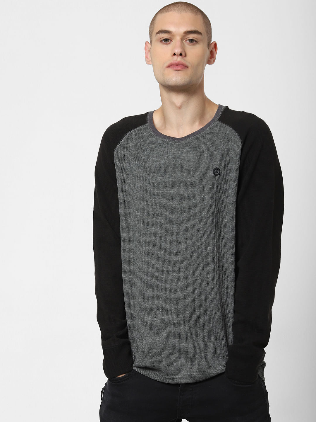 Grey Colourblocked Crew Neck T-Shirt