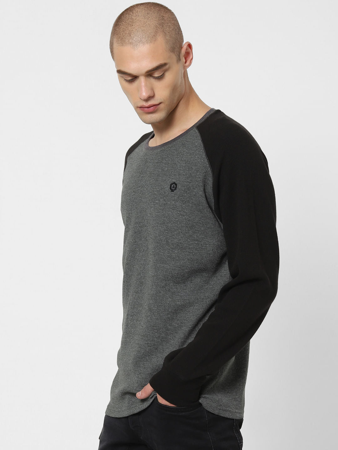 Grey Colourblocked Crew Neck T-Shirt