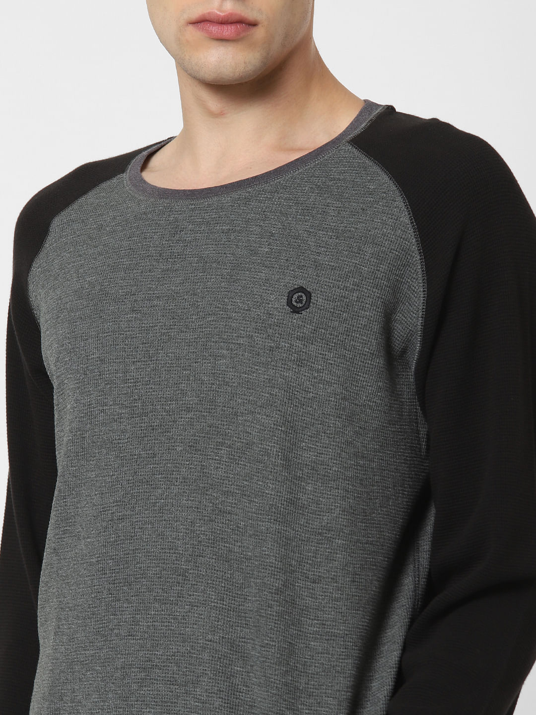 Grey Colourblocked Crew Neck T-Shirt