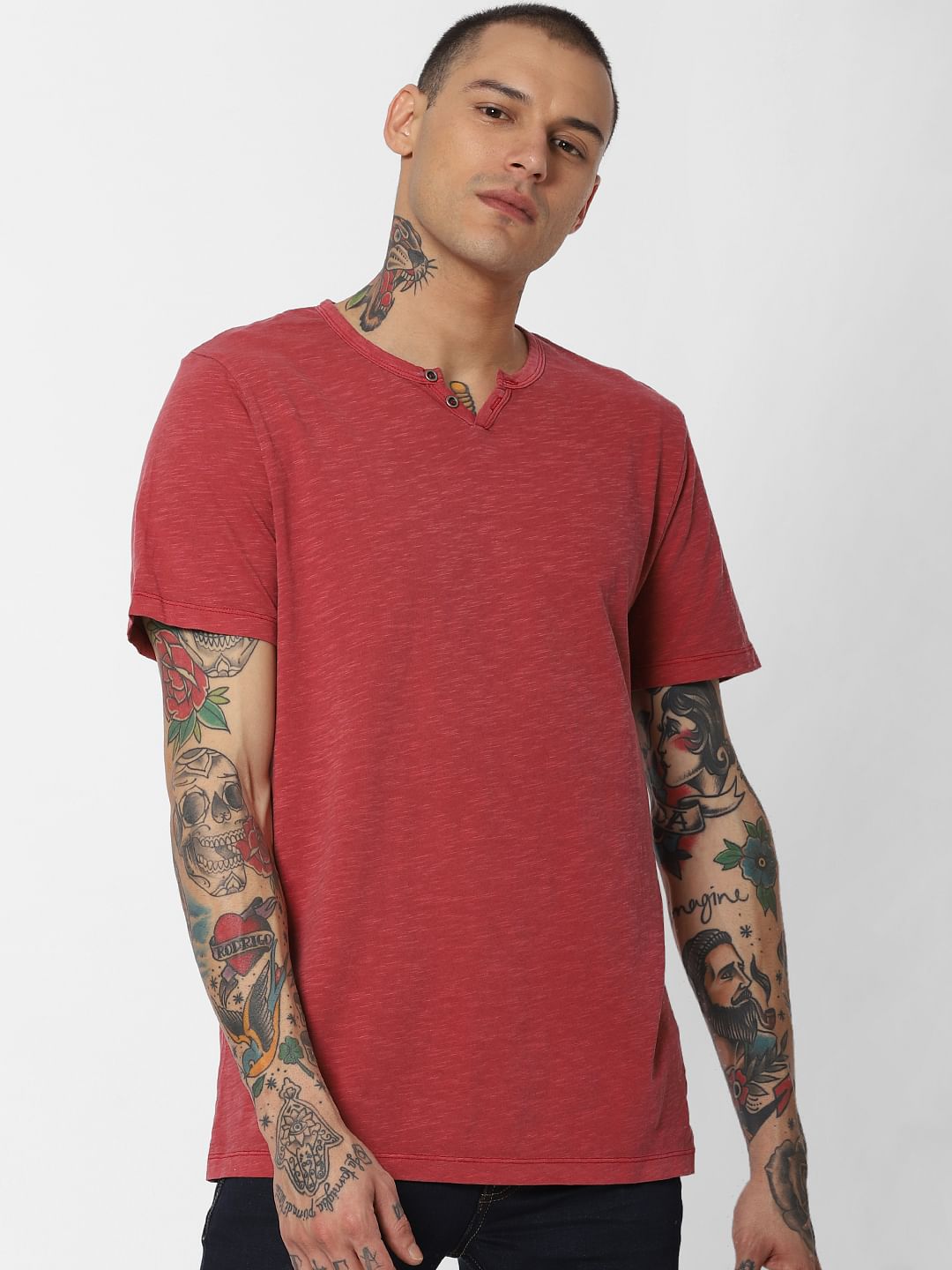 Red Washed Crew Neck T-Shirt