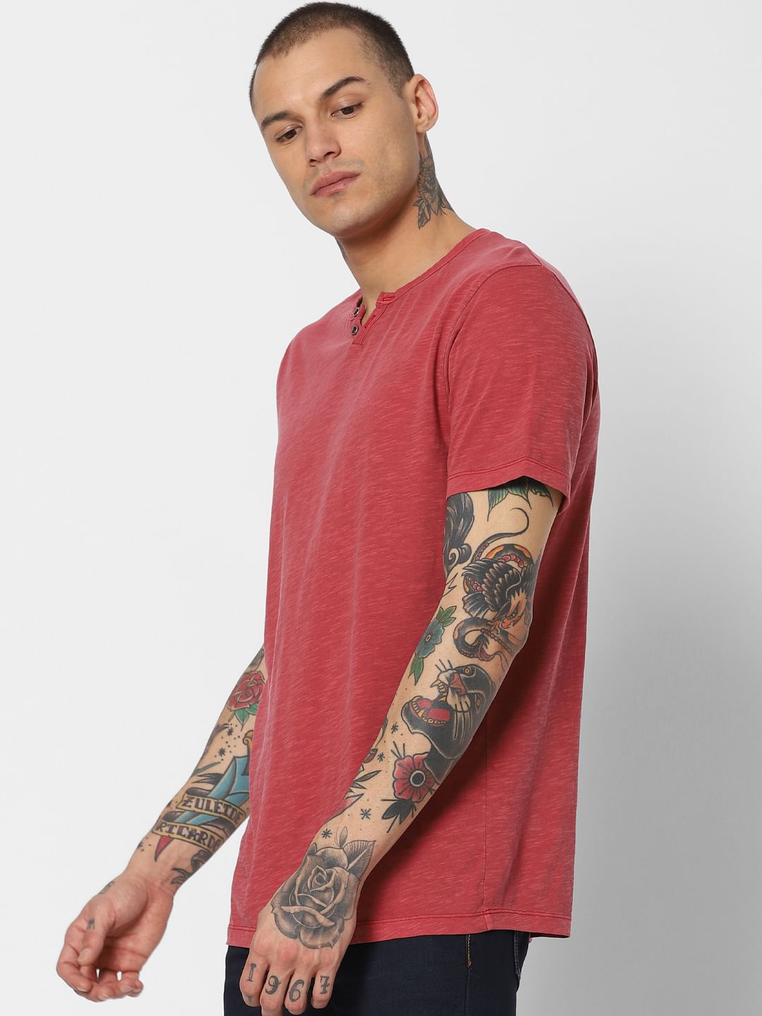 Red Washed Crew Neck T-Shirt