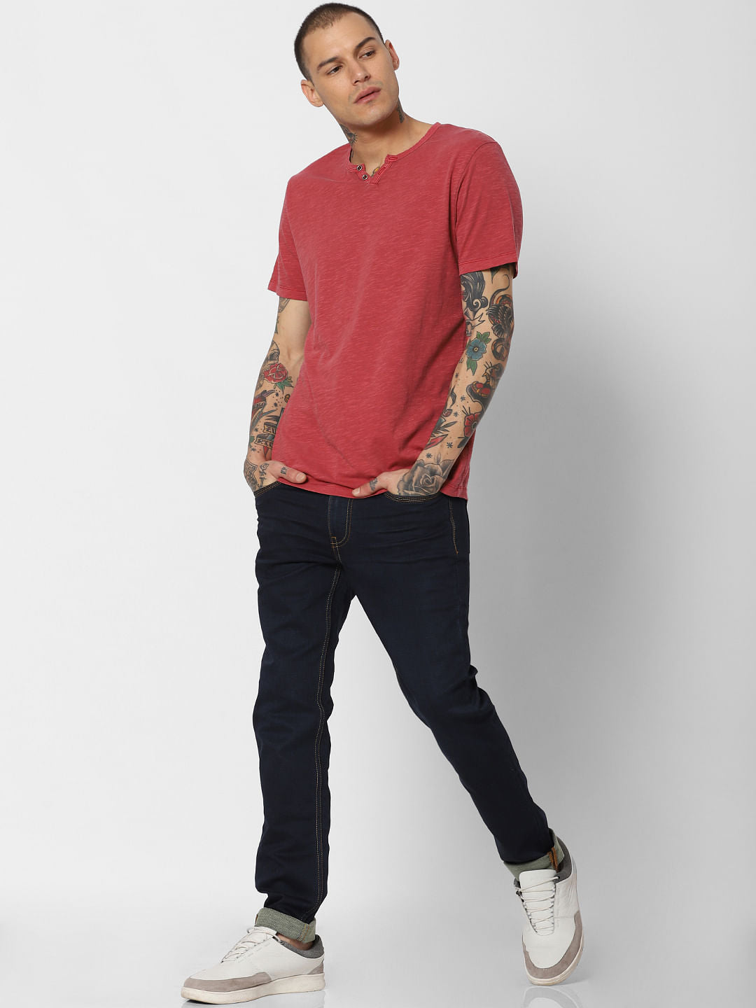 Red Washed Crew Neck T-Shirt