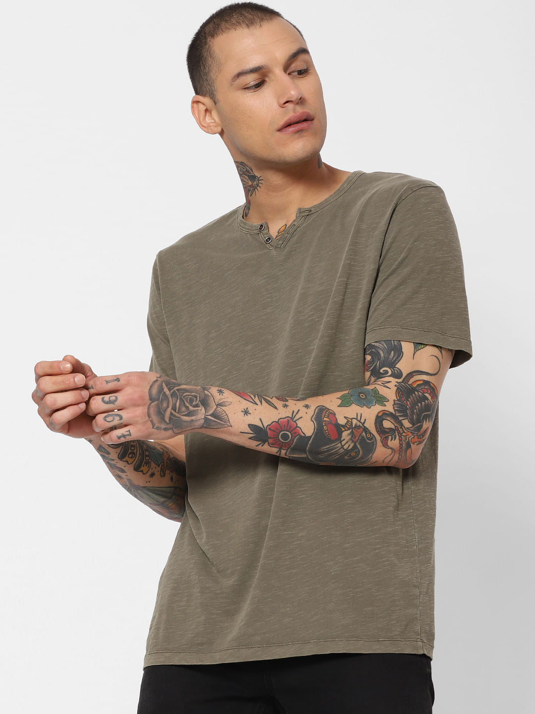Green Washed Crew Neck T-Shirt