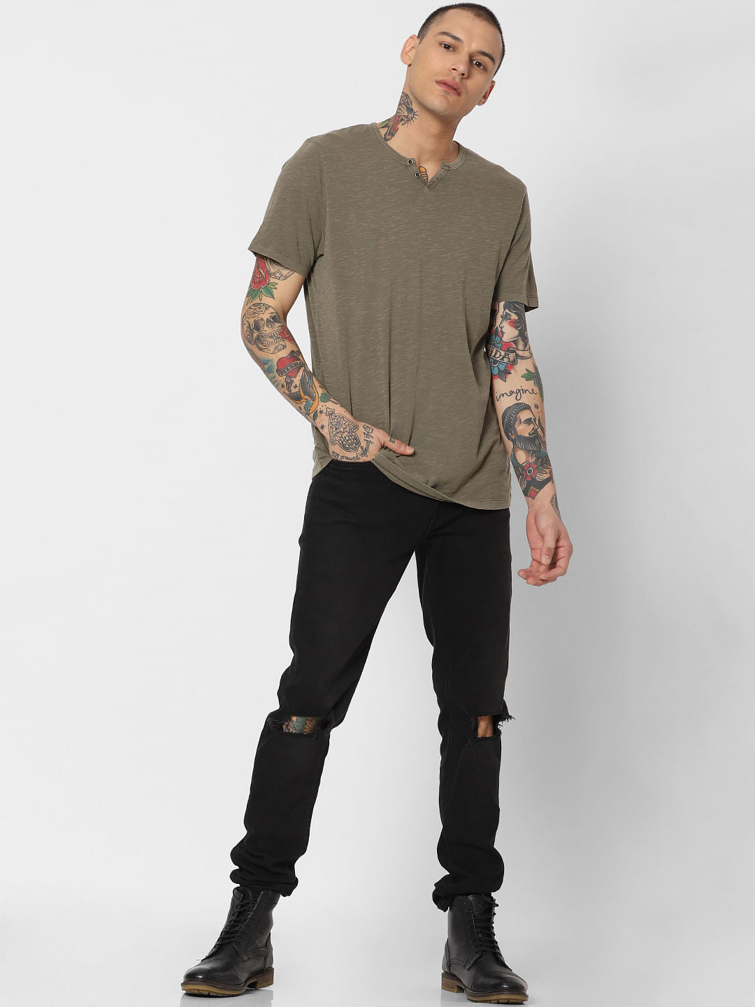 Green Washed Crew Neck T-Shirt