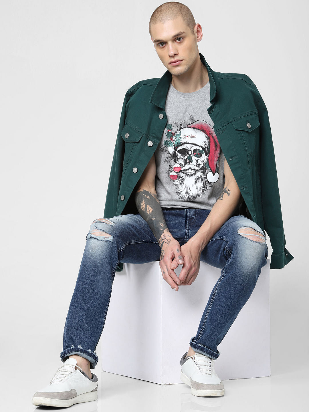 Light Grey Graphic Print Crew Neck T-shirt - S
