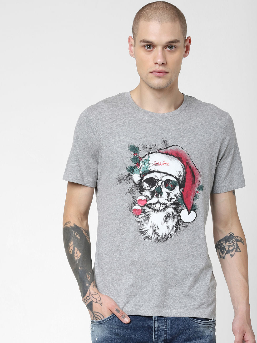 Light Grey Graphic Print Crew Neck T-shirt