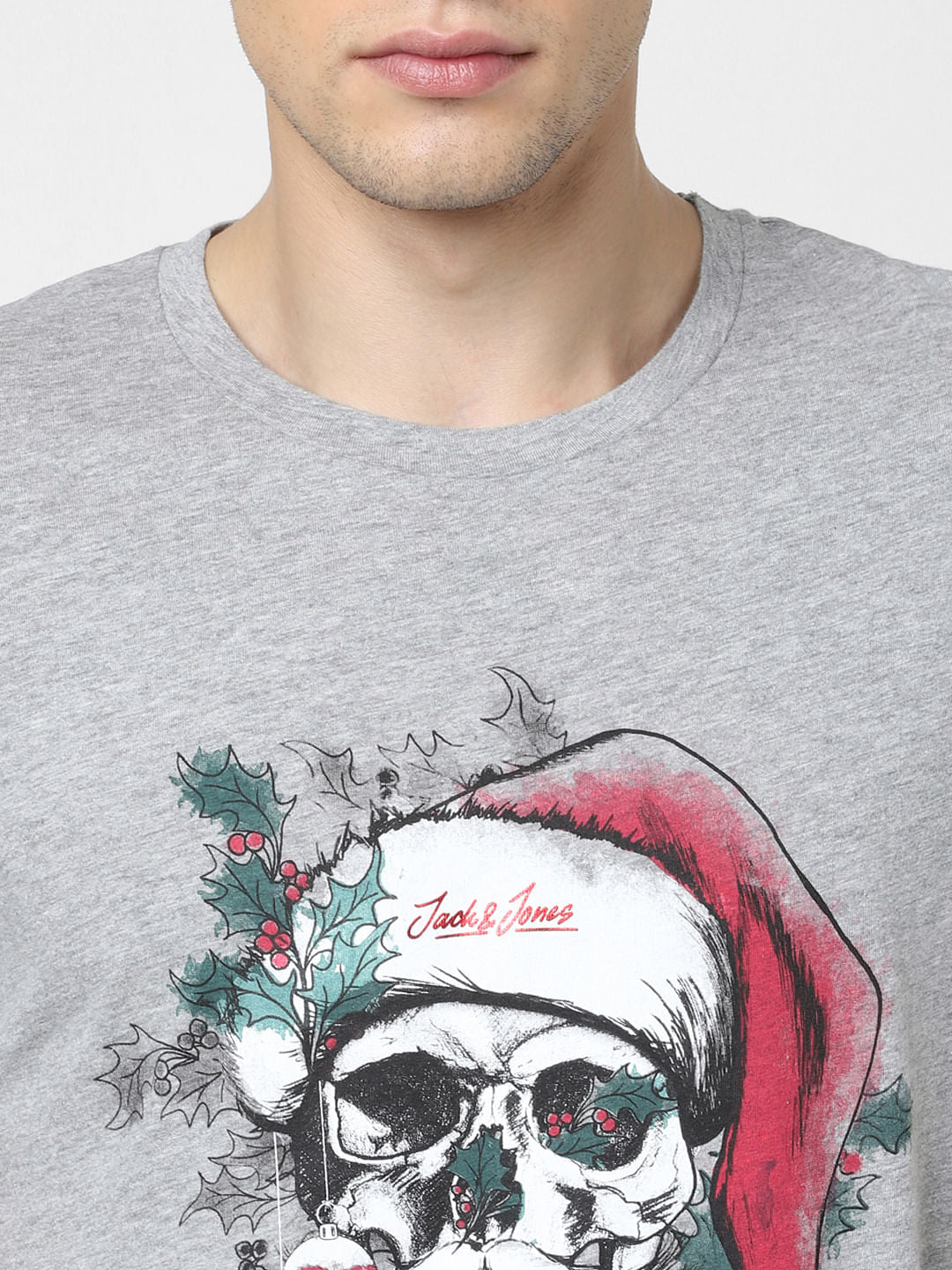 Light Grey Graphic Print Crew Neck T-shirt