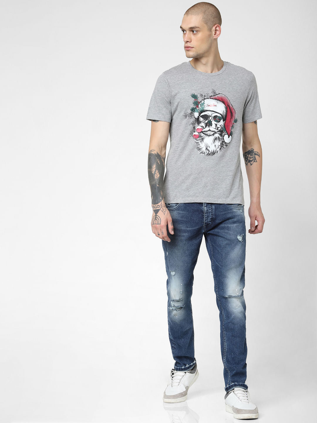 Light Grey Graphic Print Crew Neck T-shirt