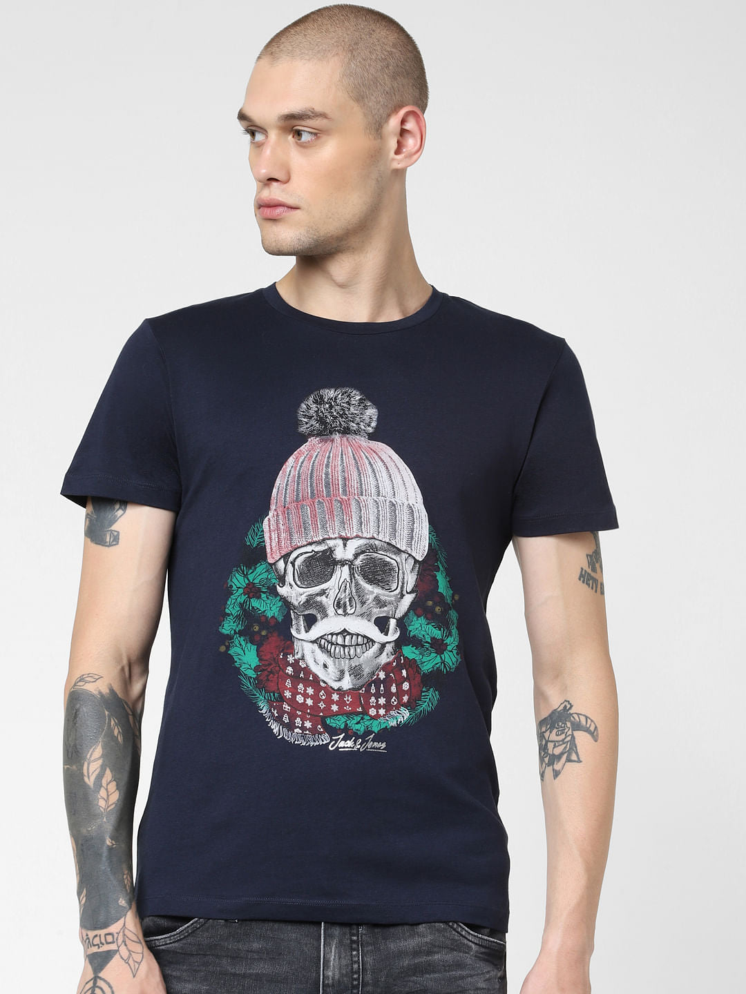 Navy Blue Graphic Print Crew Neck T-shirt