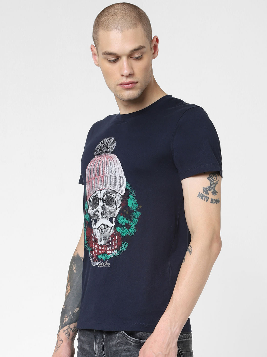 Navy Blue Graphic Print Crew Neck T-shirt