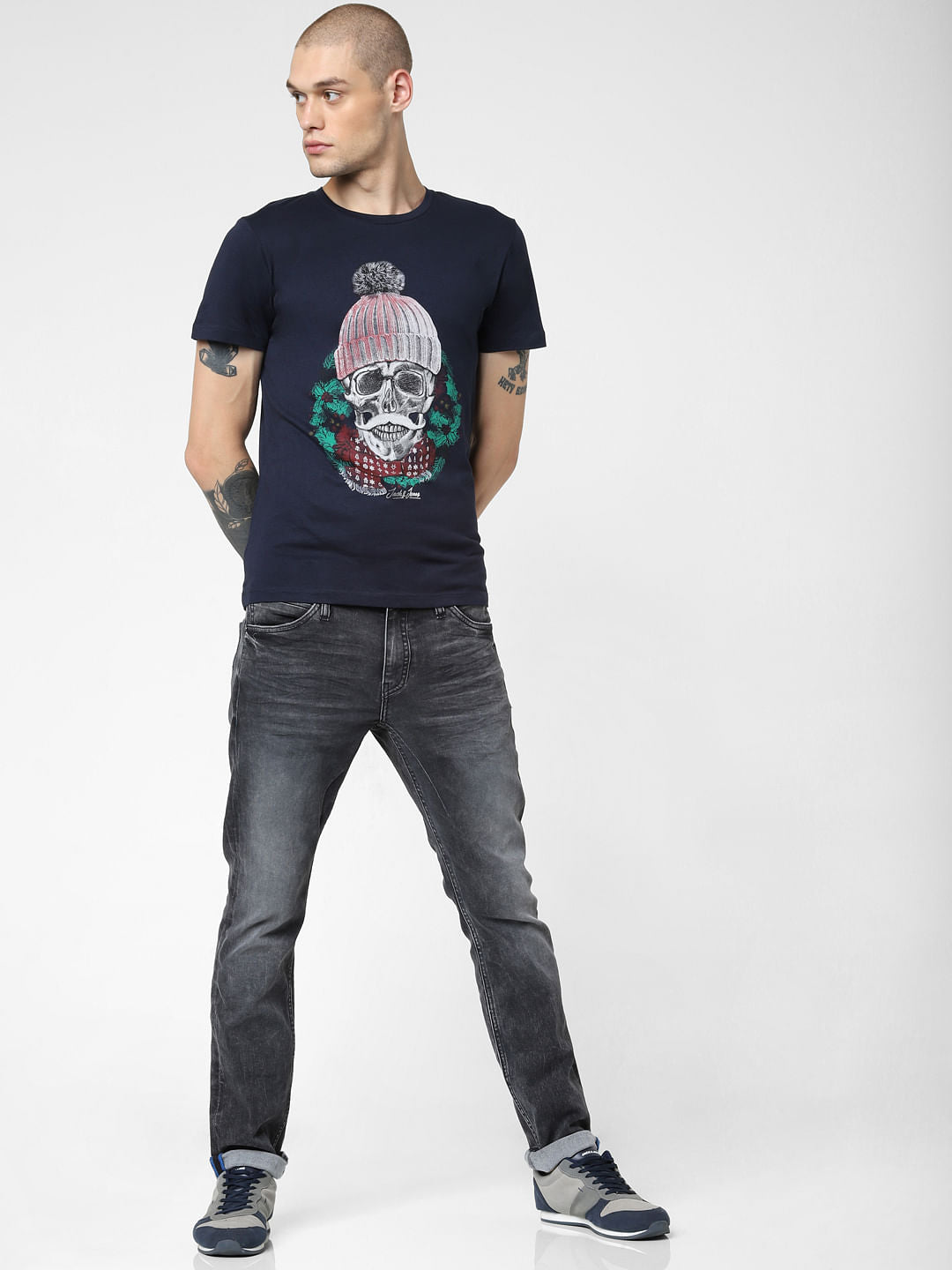 Navy Blue Graphic Print Crew Neck T-shirt