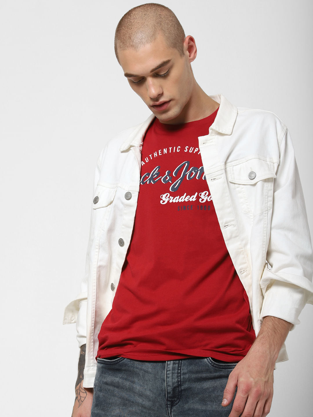 Red Logo Print Crew Neck T-Shirt - S