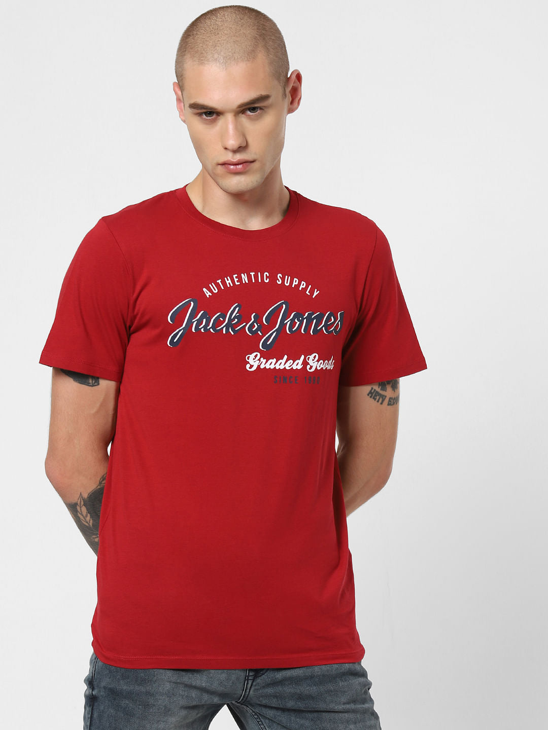 Red Logo Print Crew Neck T-Shirt