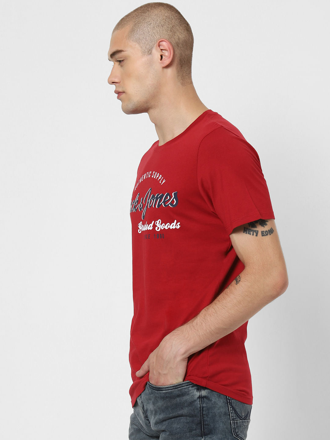 Red Logo Print Crew Neck T-Shirt