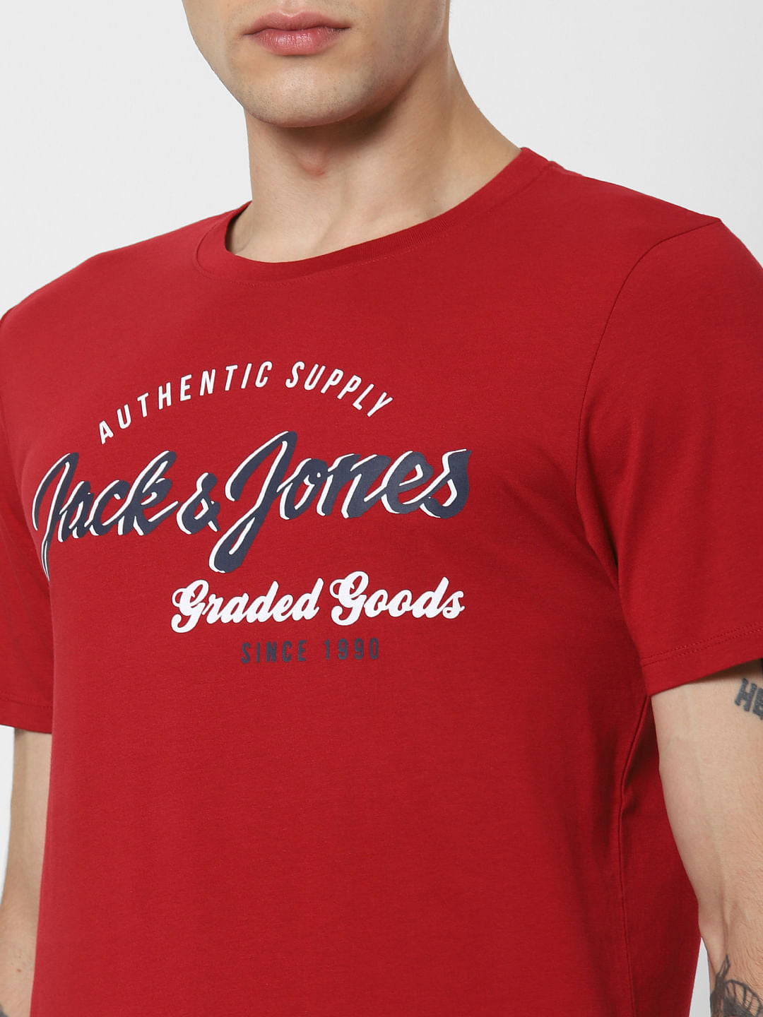Red Logo Print Crew Neck T-Shirt