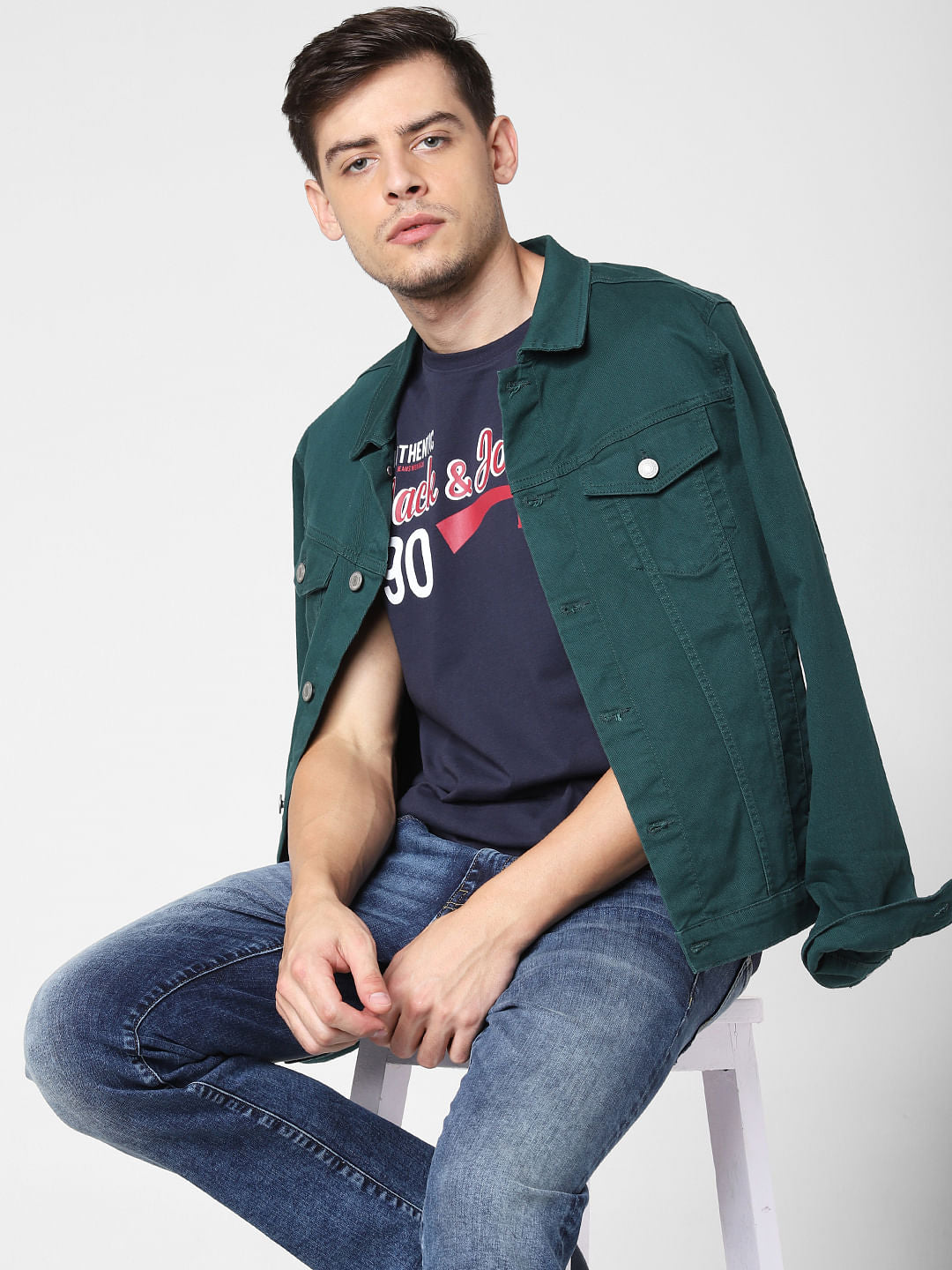 Navy Blue Logo Print Crew Neck T-Shirt - S