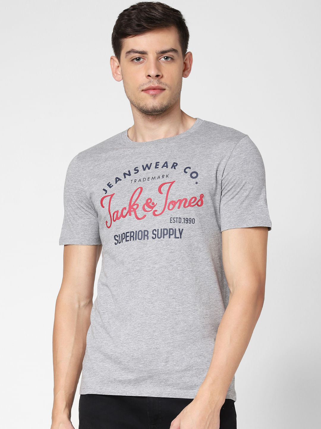 Light Grey Logo Print Crew Neck T-Shirt