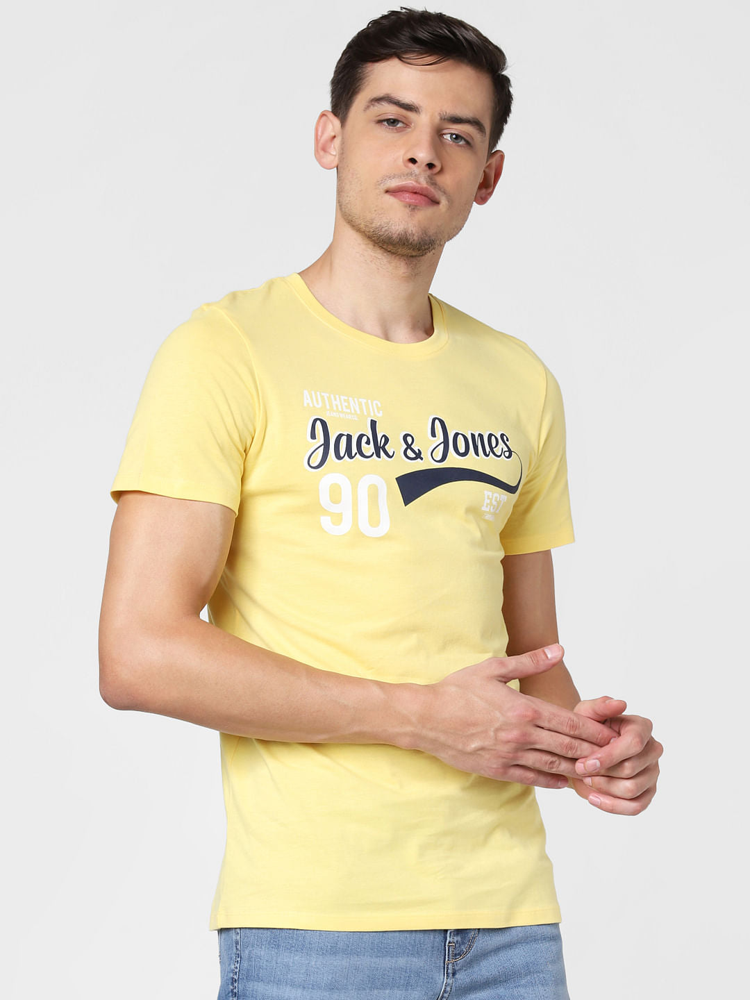 Yellow Logo Print Crew Neck T-Shirt