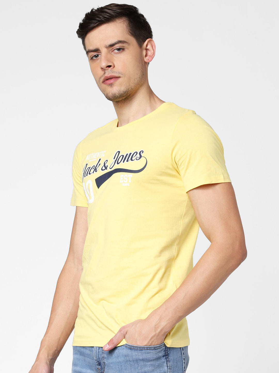 Yellow Logo Print Crew Neck T-Shirt