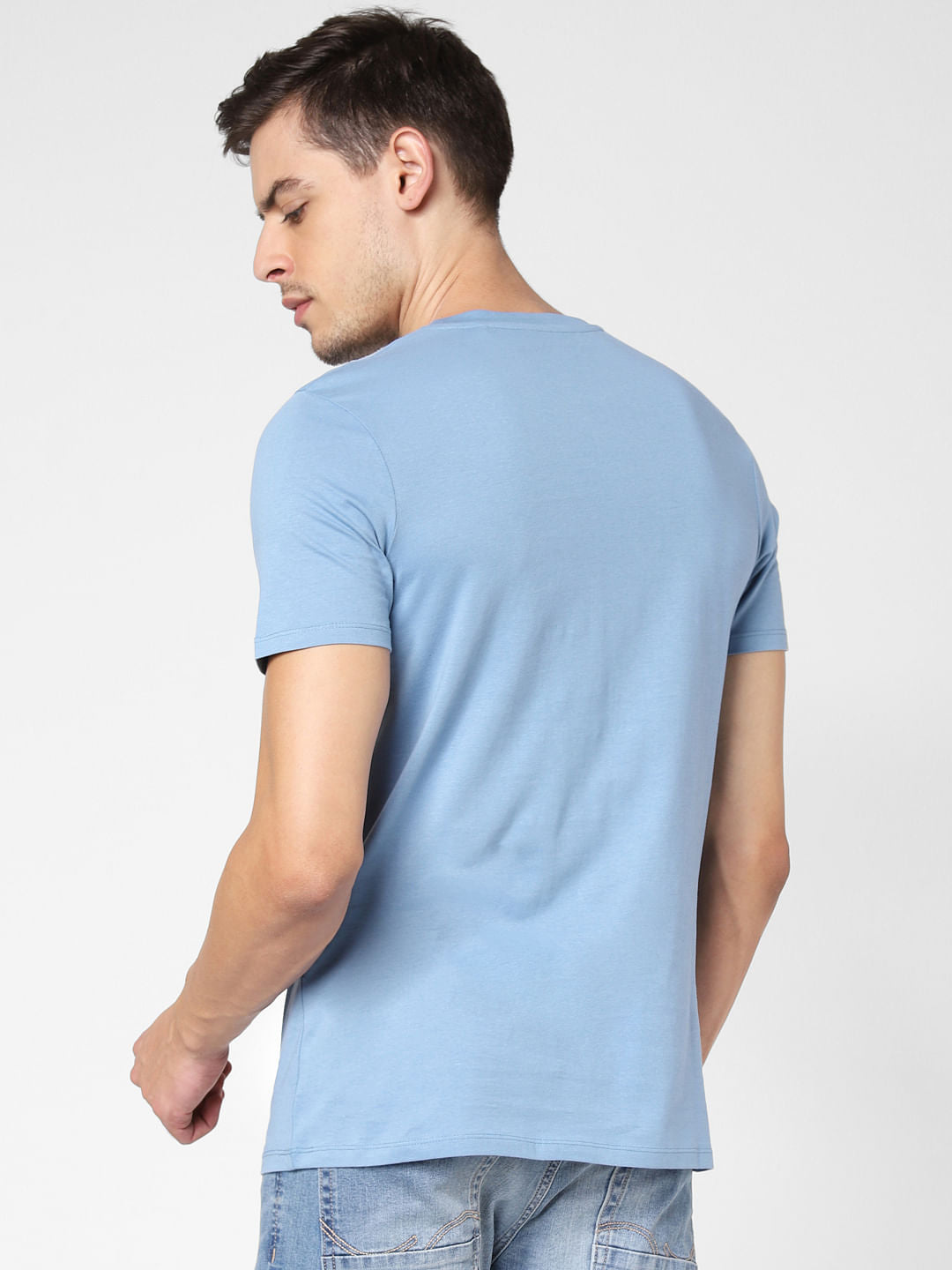 Light Blue Logo Print Crew Neck T-Shirt
