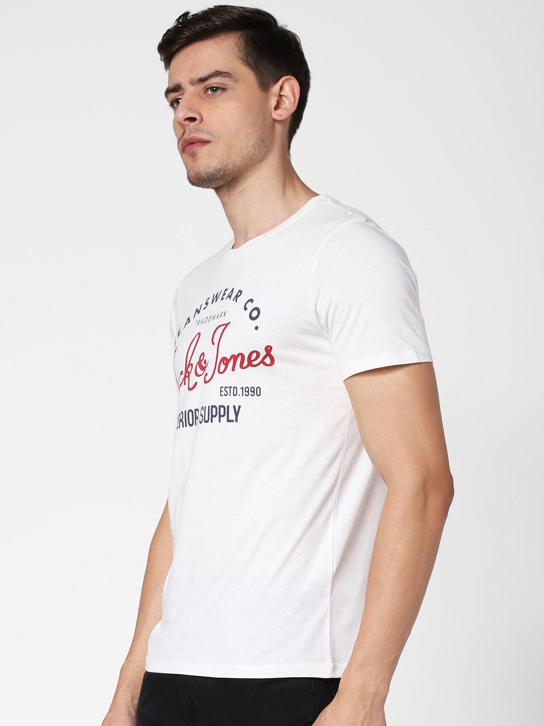 White Logo Print Crew Neck T-Shirt