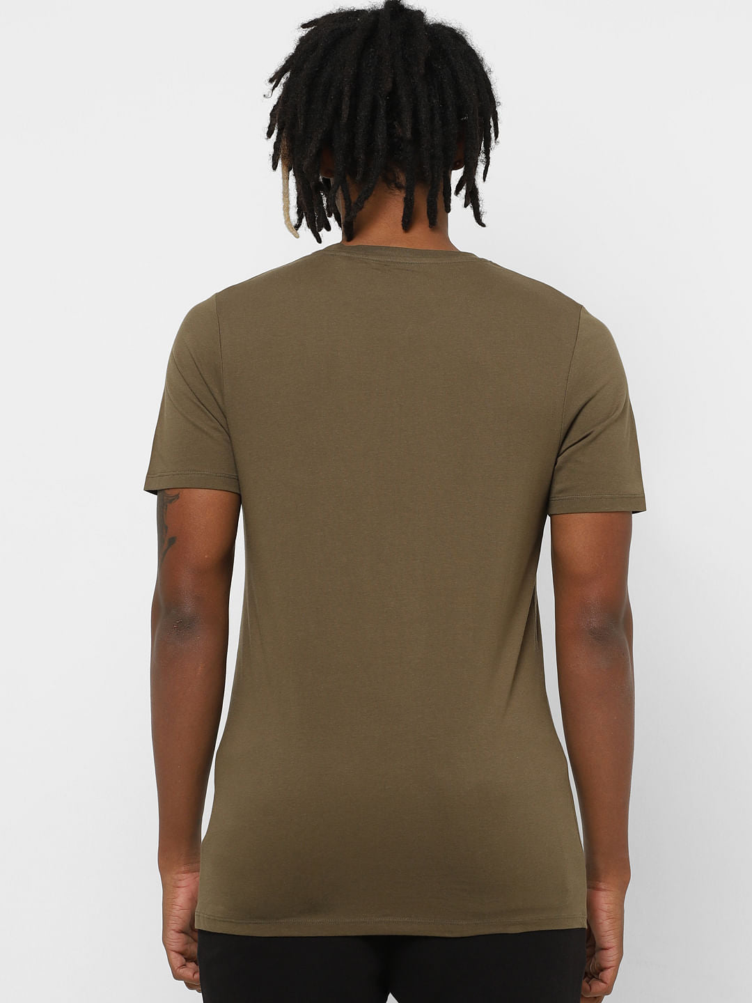 Olive Green Logo Print Crew Neck T-Shirt