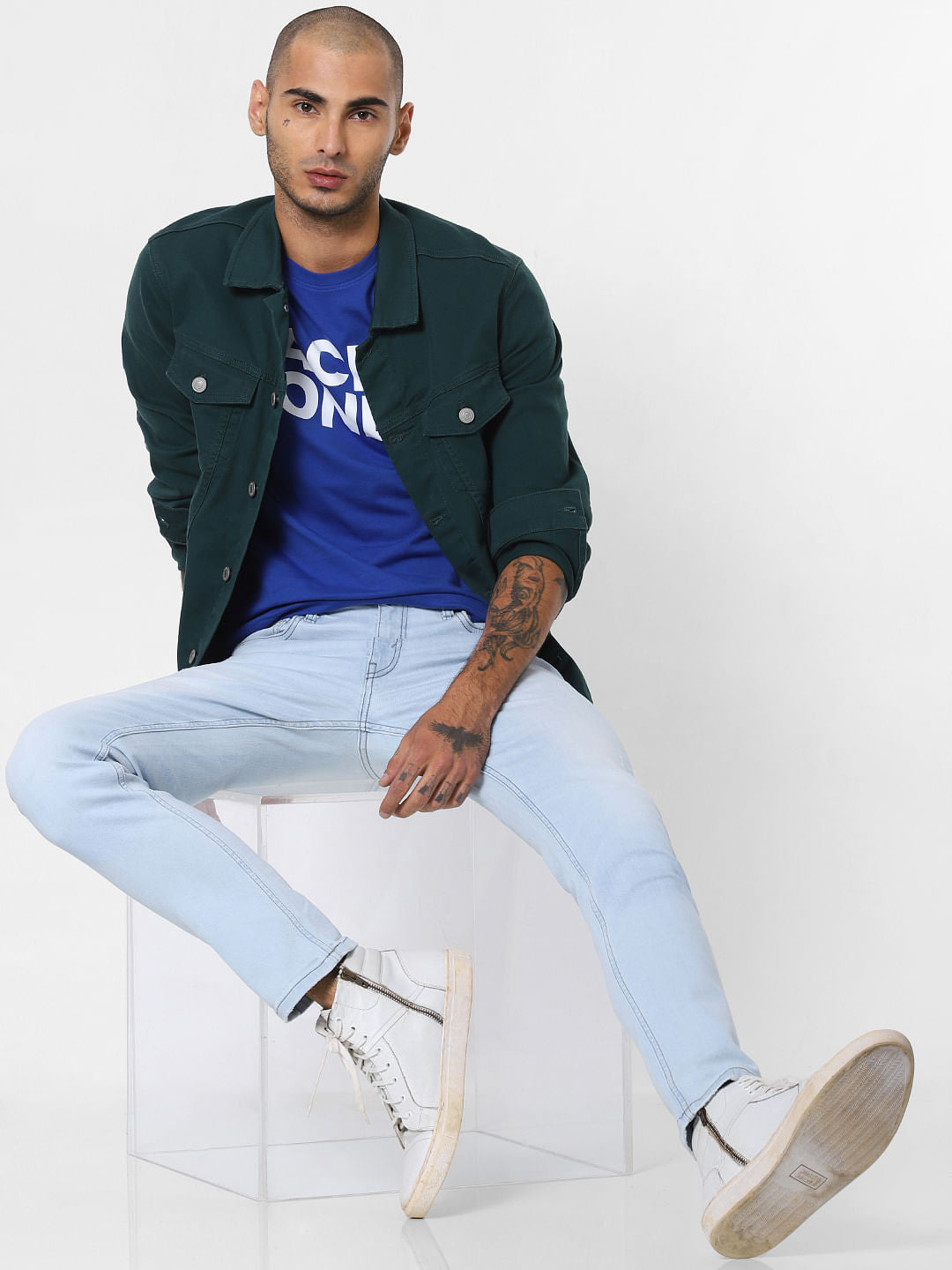 Blue Logo Print Crew Neck T-shirt - S