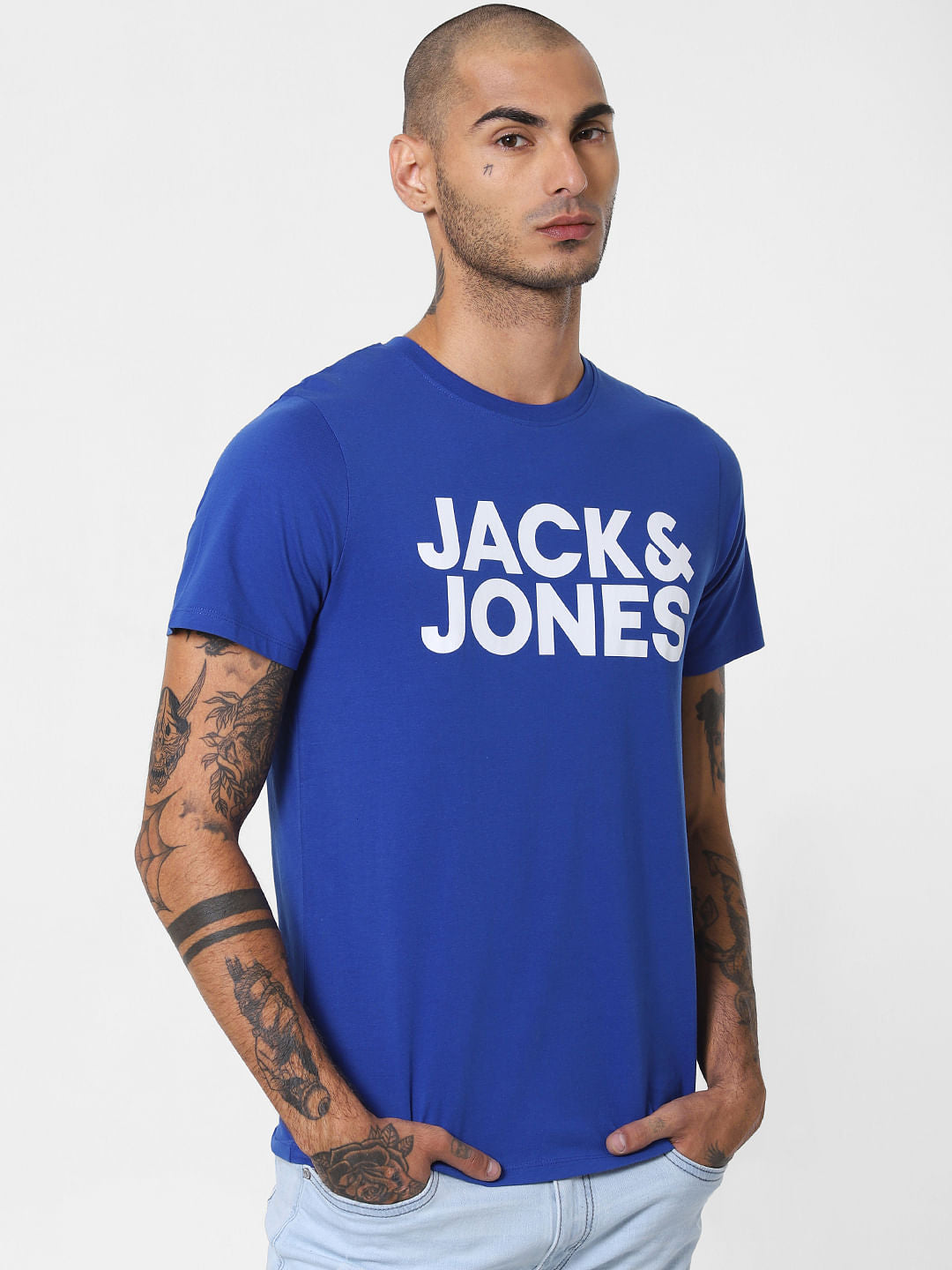 Blue Logo Print Crew Neck T-shirt