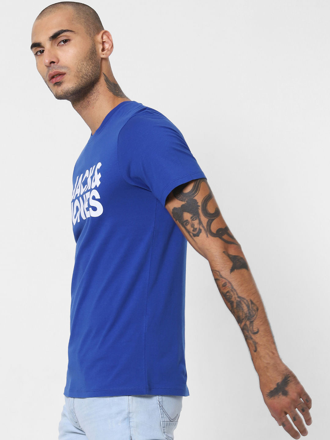 Blue Logo Print Crew Neck T-shirt