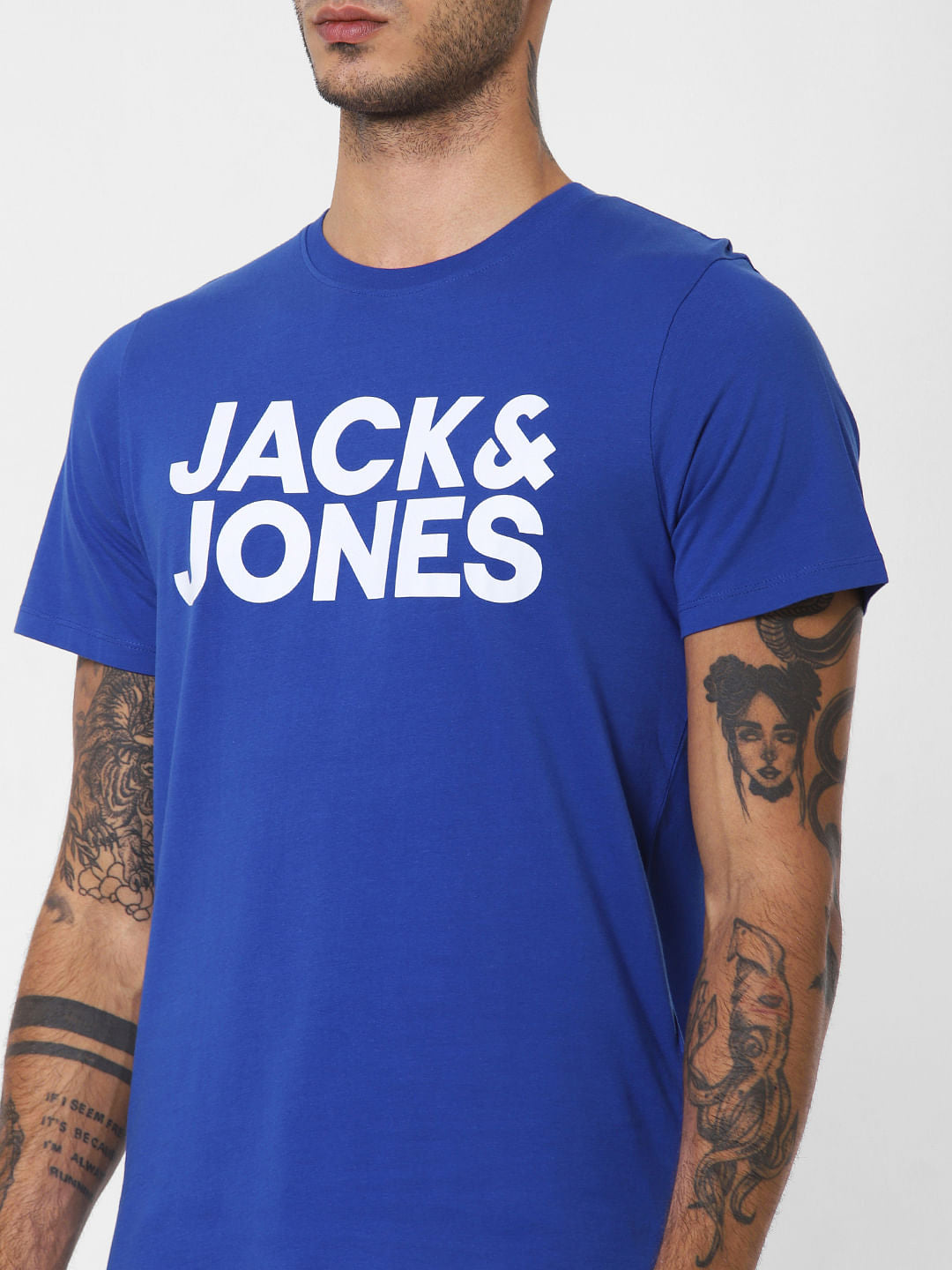 Blue Logo Print Crew Neck T-shirt
