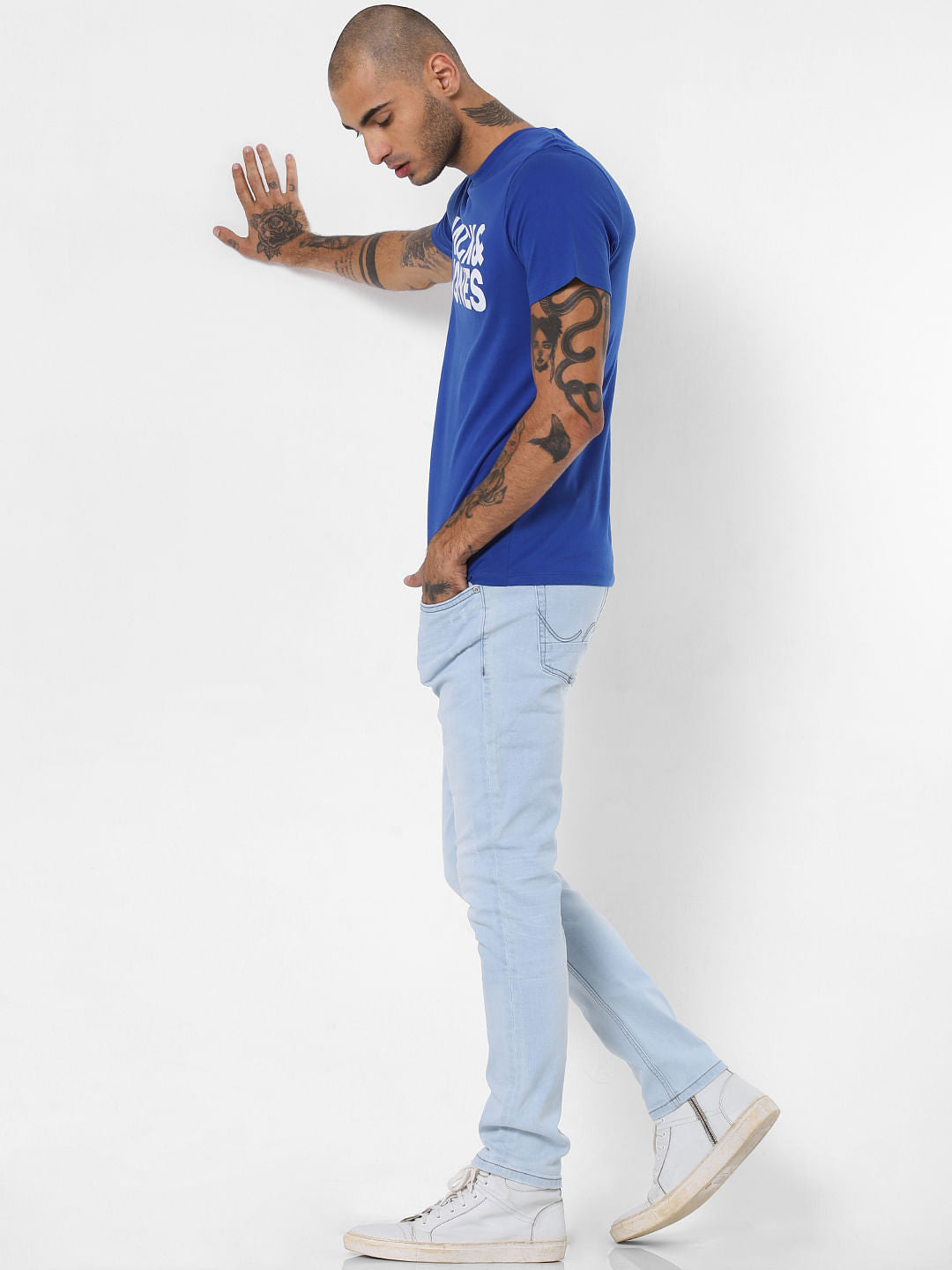 Blue Logo Print Crew Neck T-shirt