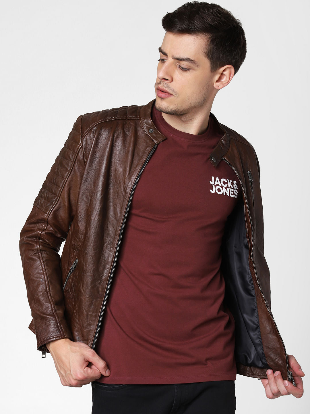 Burgundy Logo Print Crew Neck T-Shirt - S