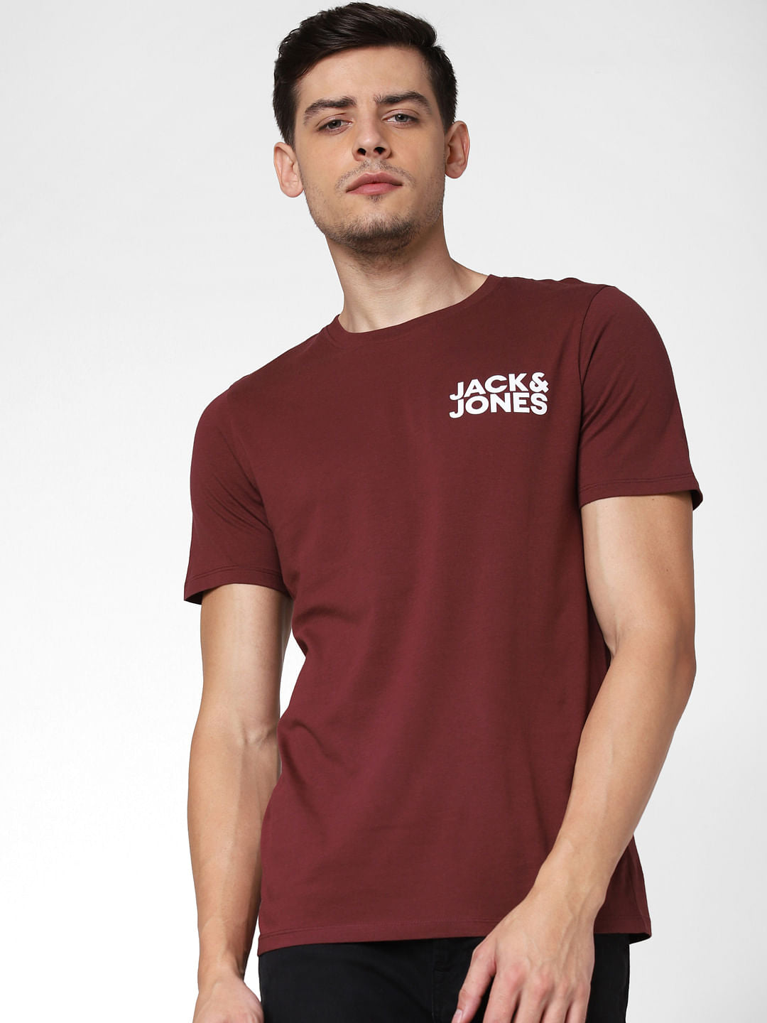 Burgundy Logo Print Crew Neck T-Shirt