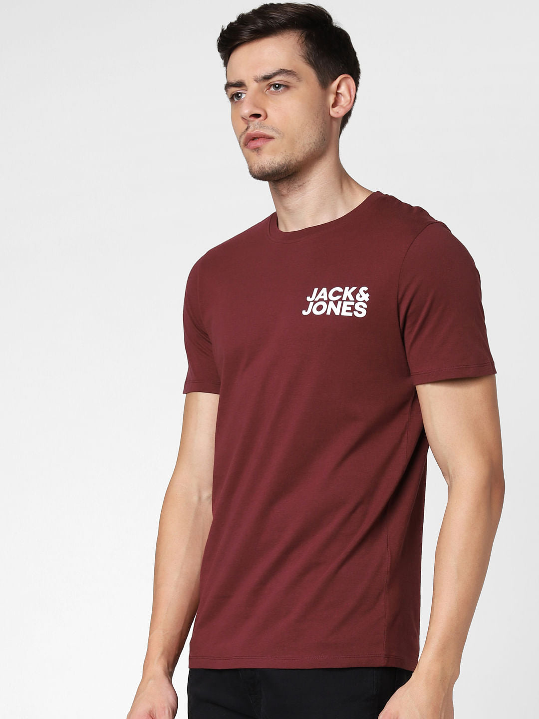 Burgundy Logo Print Crew Neck T-Shirt