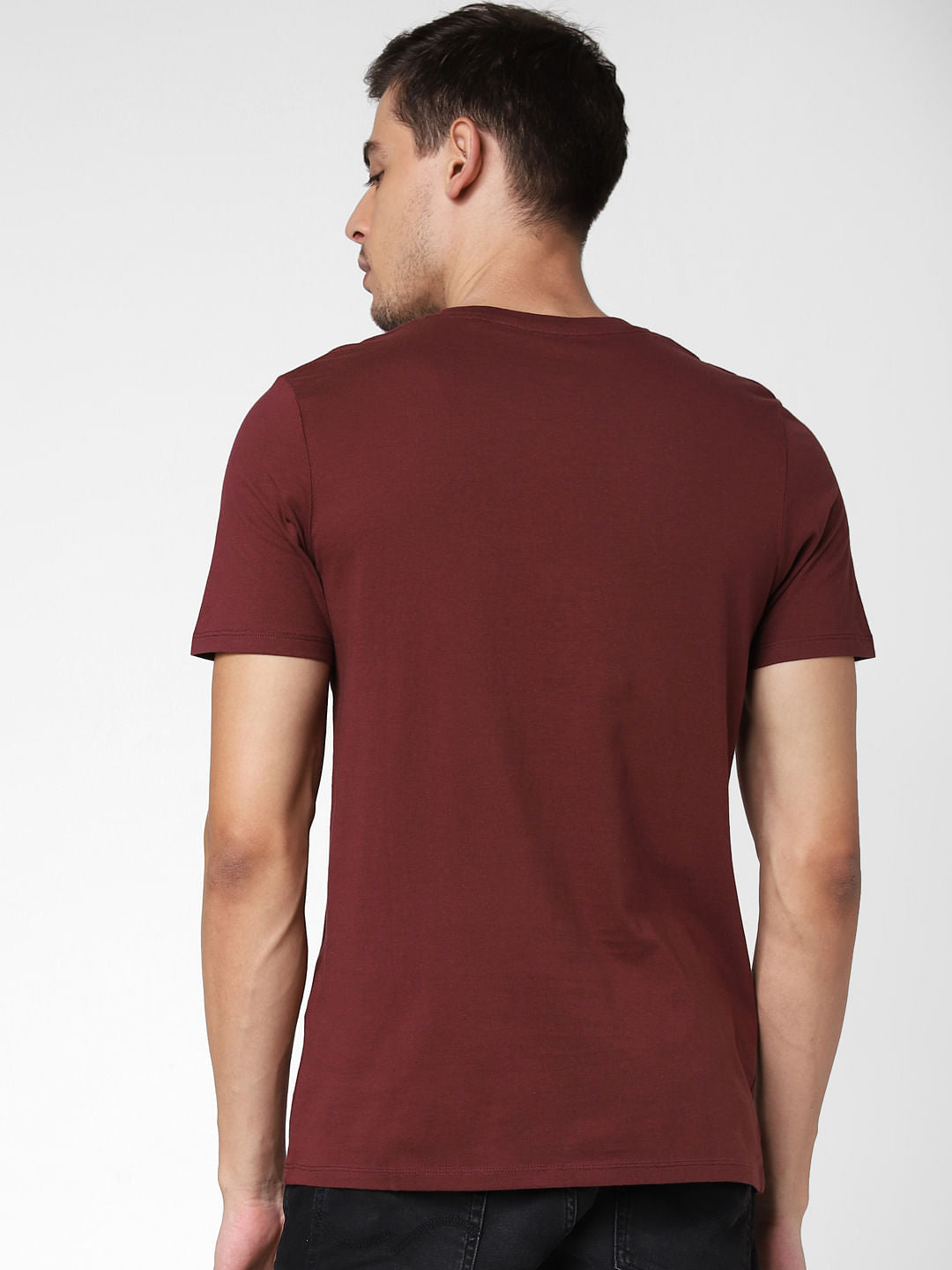 Burgundy Logo Print Crew Neck T-Shirt