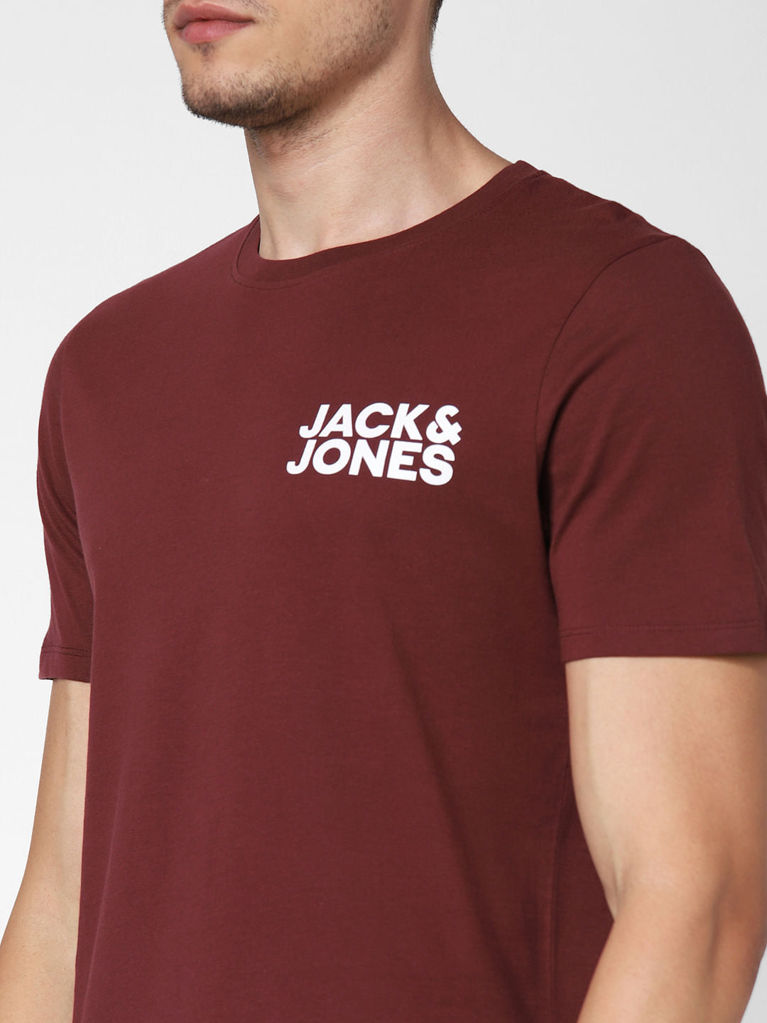 Burgundy Logo Print Crew Neck T-Shirt