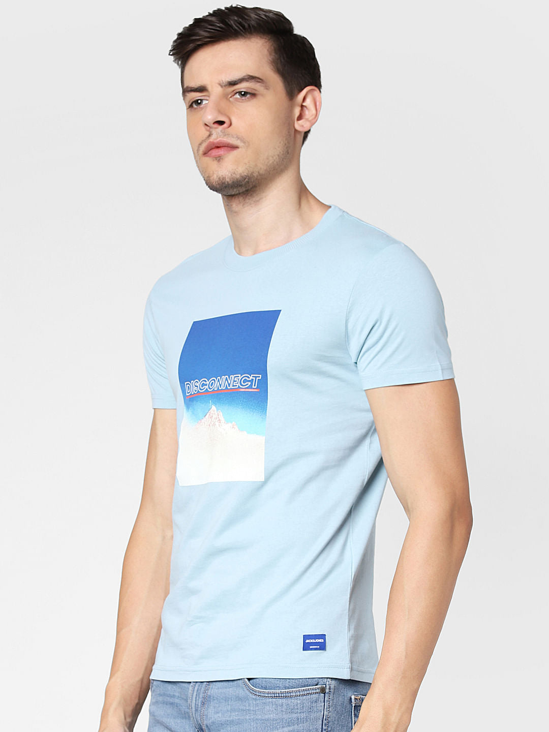 Blue Disconnect Print Crew Neck T-Shirt
