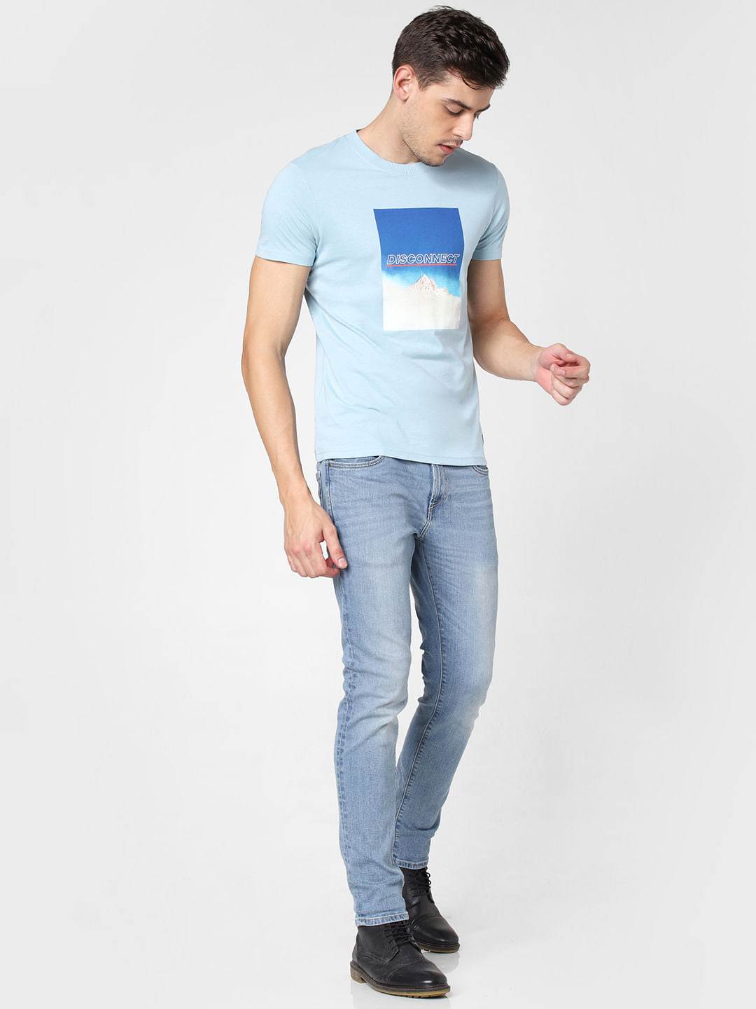 Blue Disconnect Print Crew Neck T-Shirt