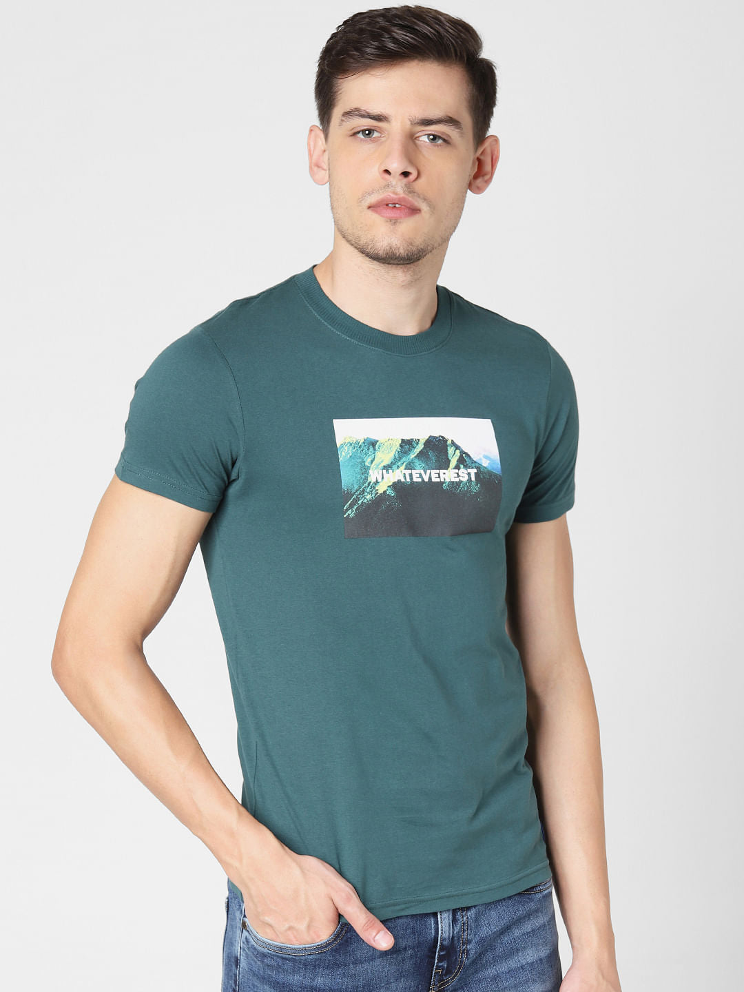 Green Graphic Print Crew Neck T-Shirt