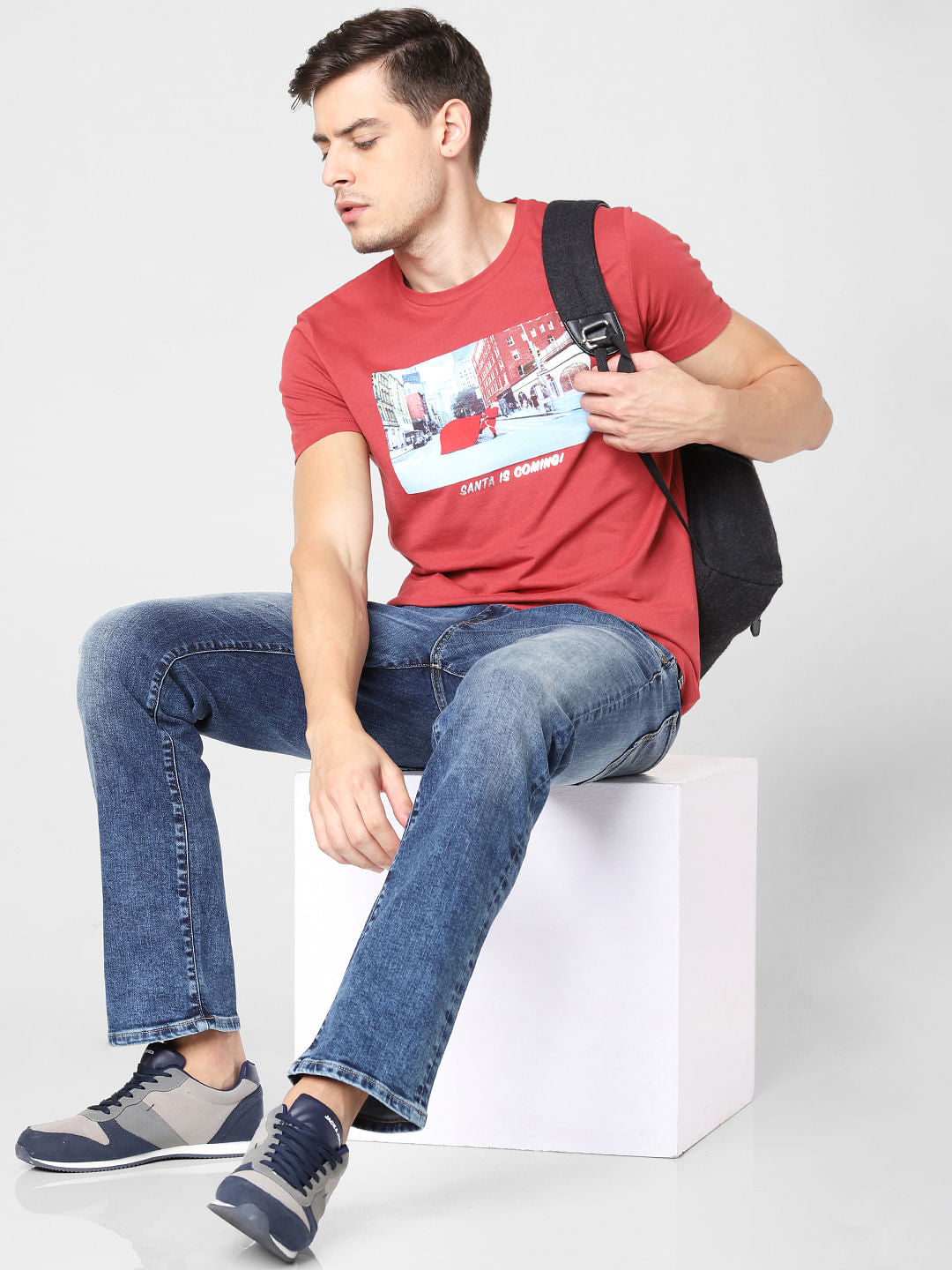 Brick Red Graphic Print Crew Neck T-Shirt - S