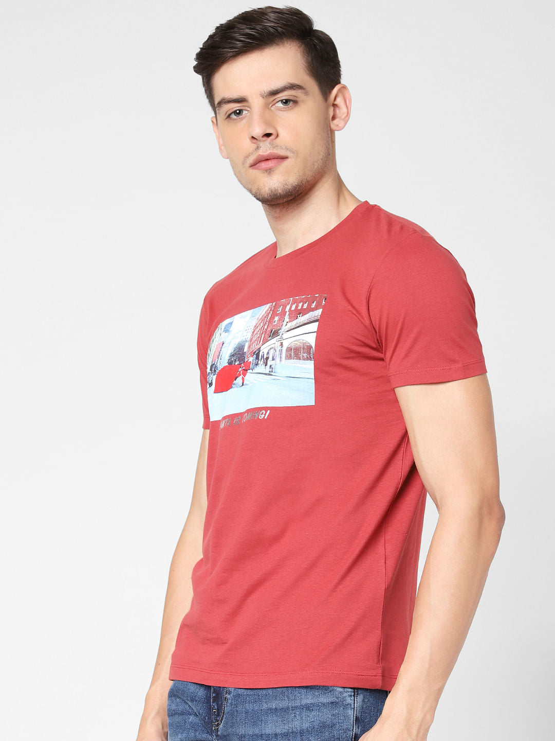 Brick Red Graphic Print Crew Neck T-Shirt