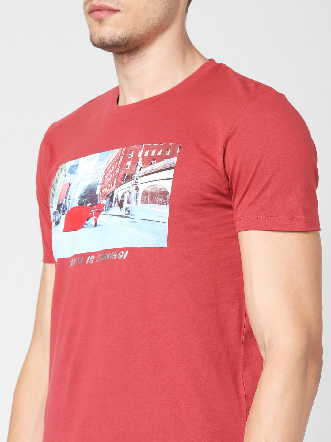Brick Red Graphic Print Crew Neck T-Shirt
