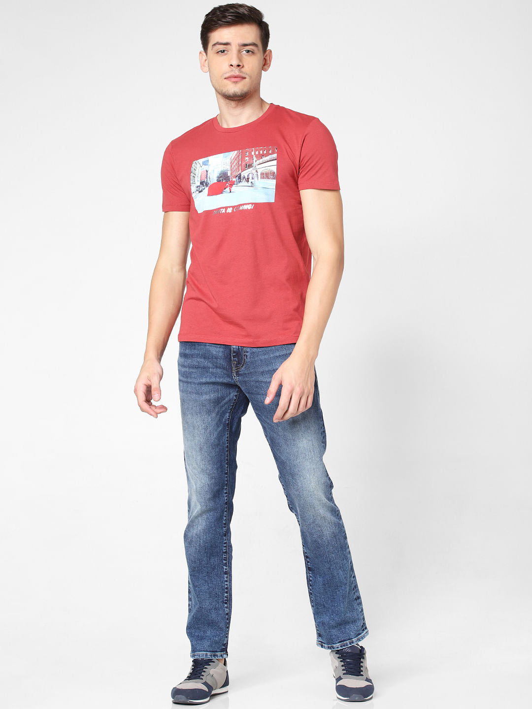 Brick Red Graphic Print Crew Neck T-Shirt