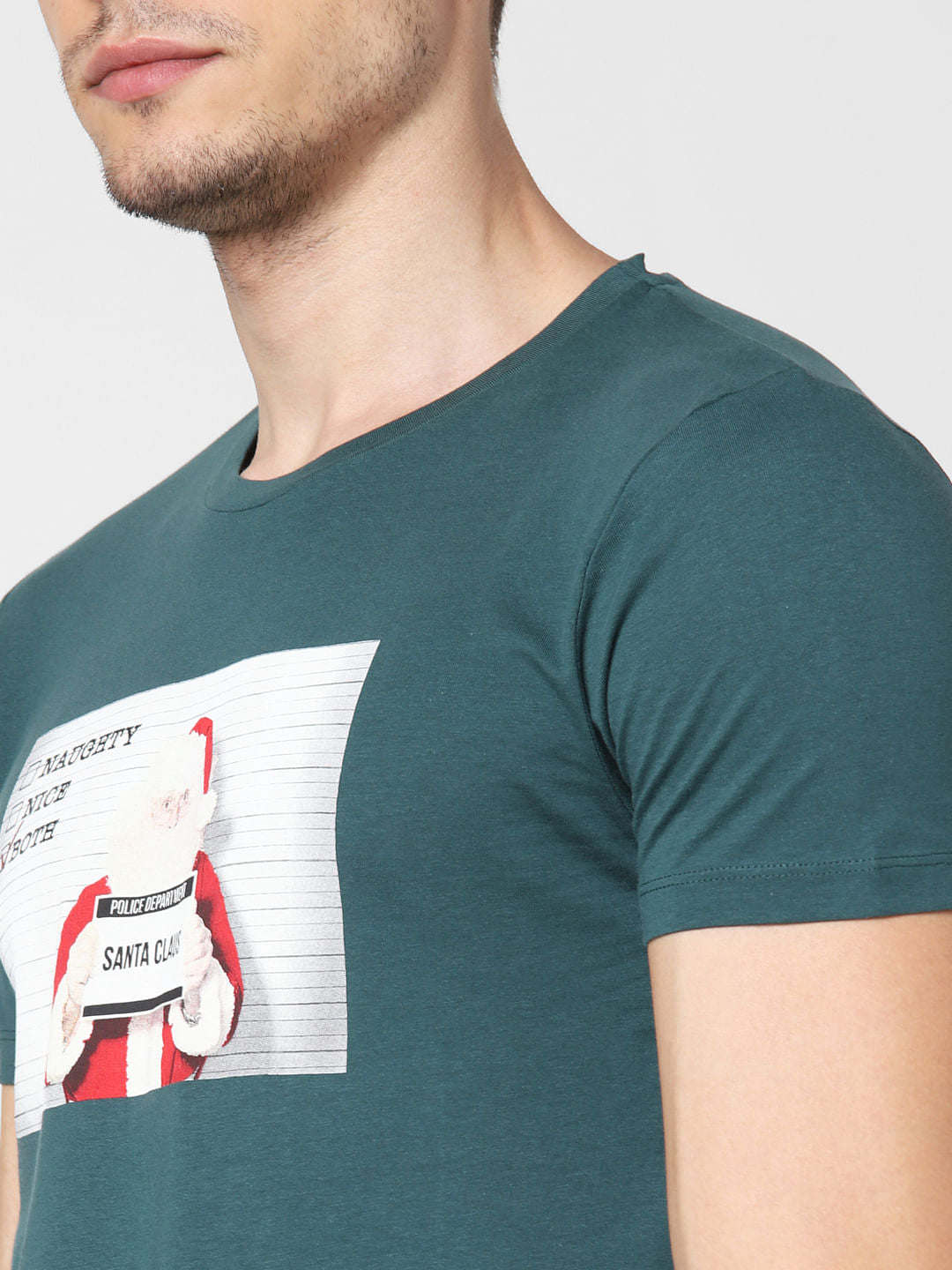 Green Santa Claus Print Crew Neck T-Shirt