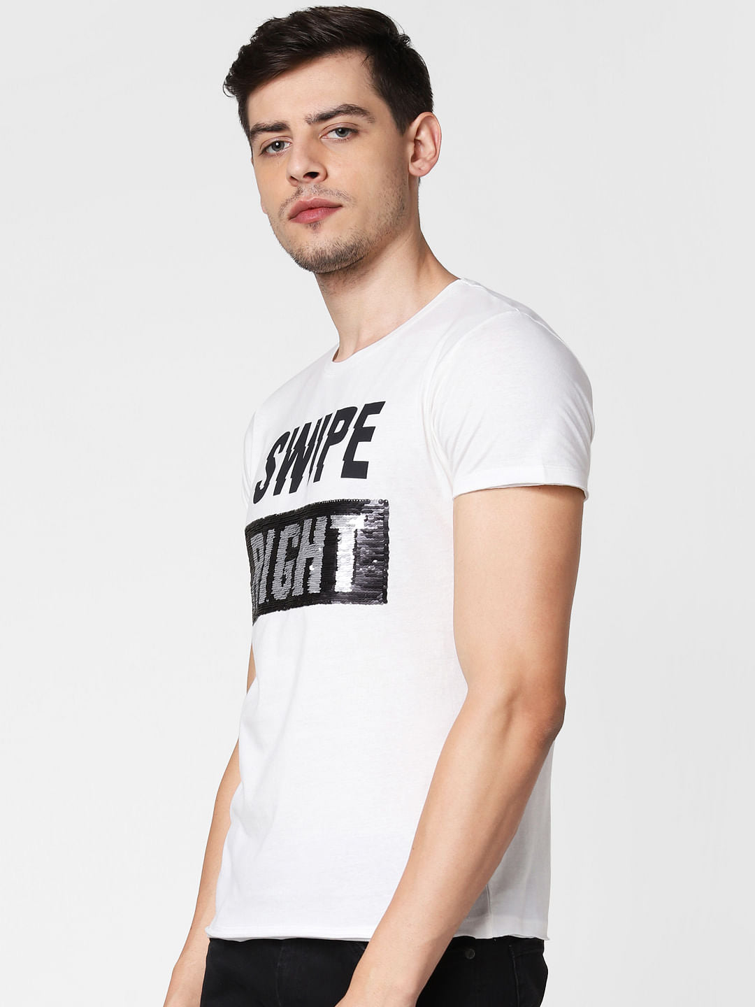 White Embellished Crew Neck T-shirt