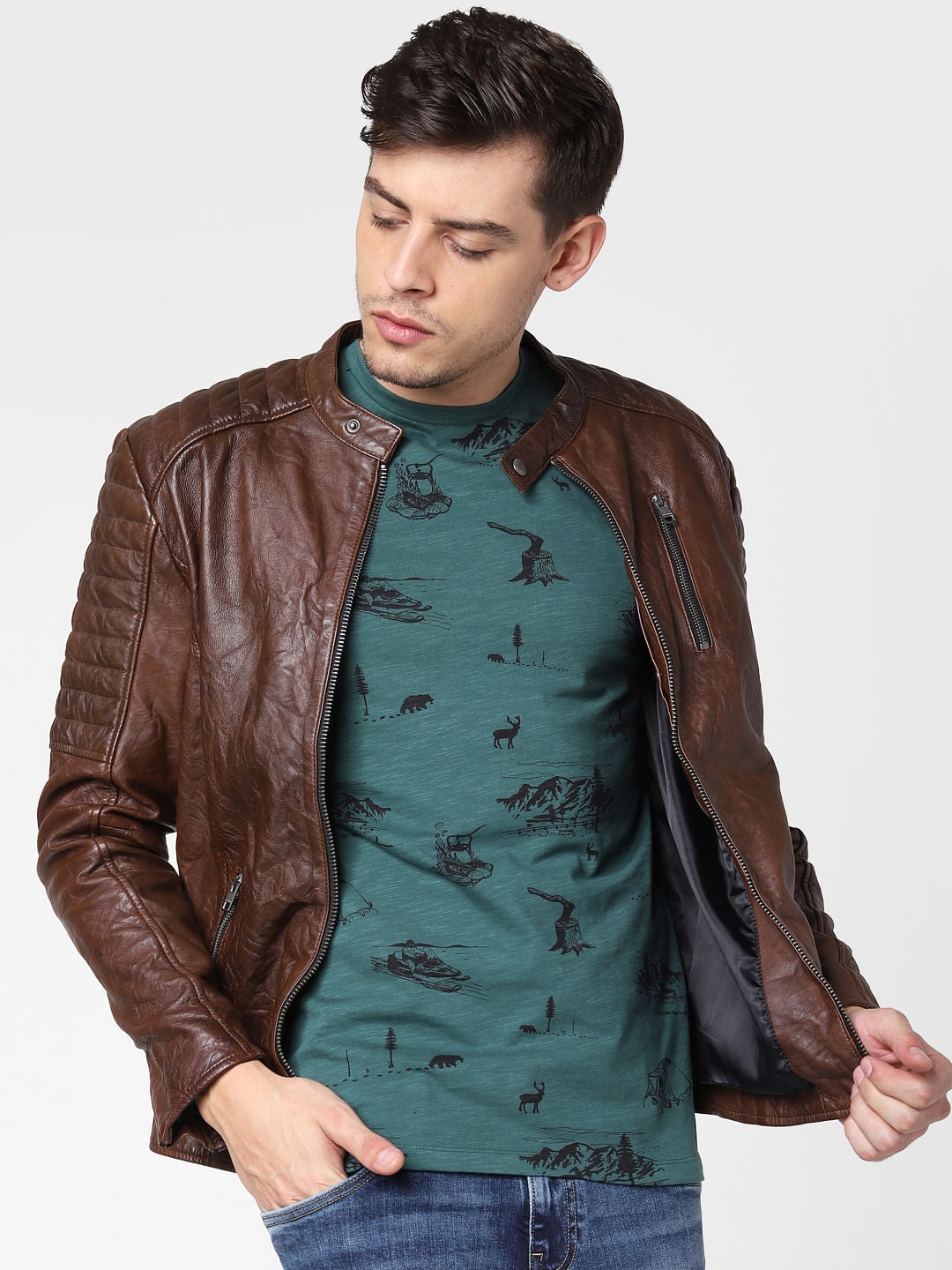 Green All Over Print Crew Neck T-Shirt - S