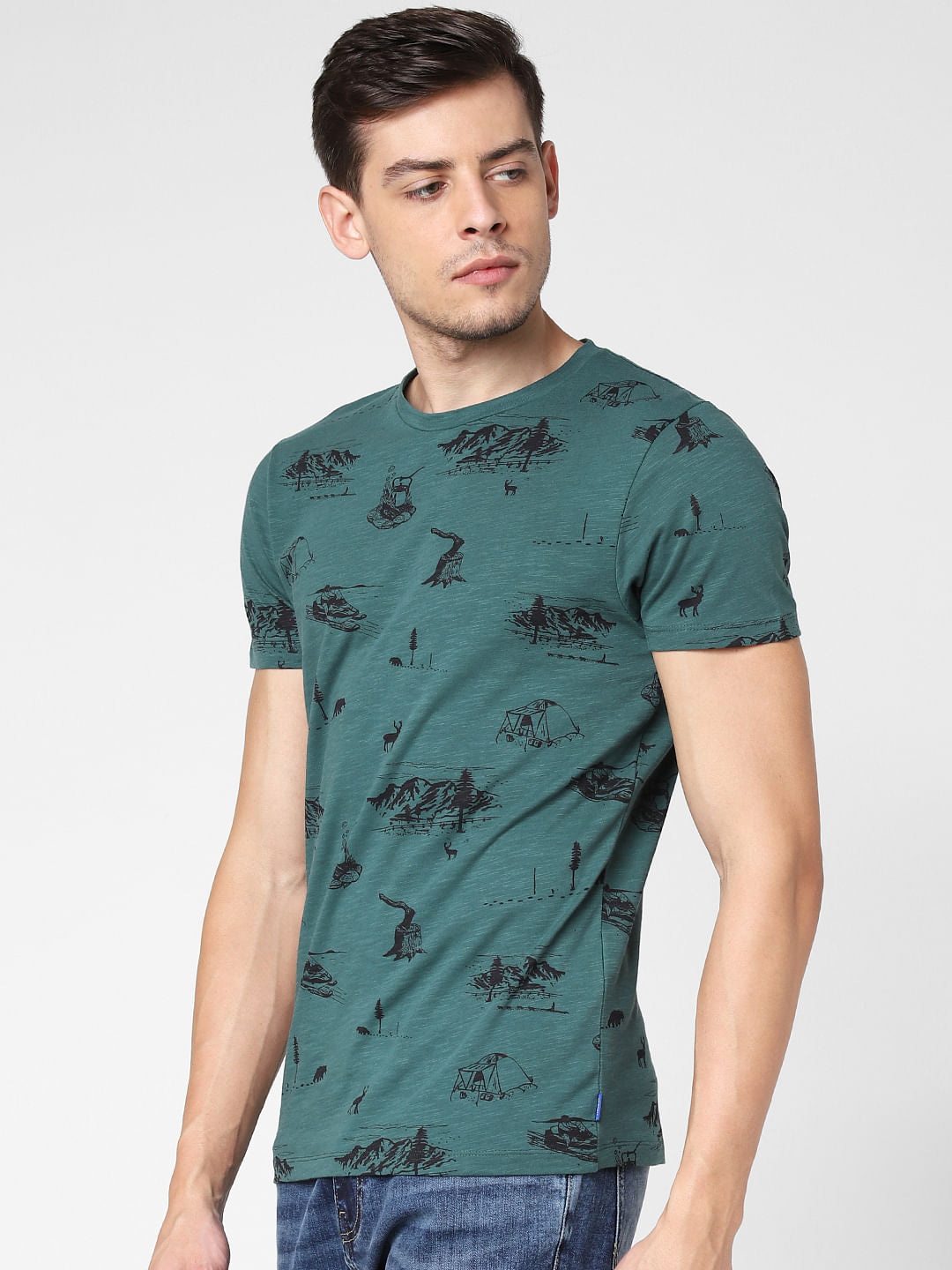 Green All Over Print Crew Neck T-Shirt