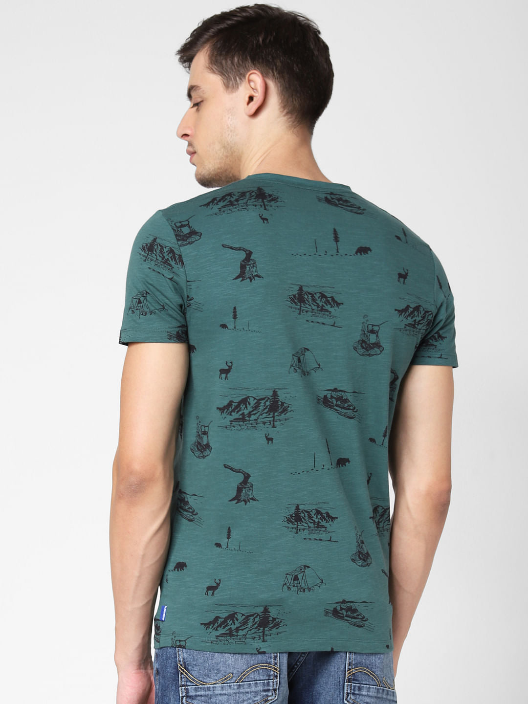 Green All Over Print Crew Neck T-Shirt